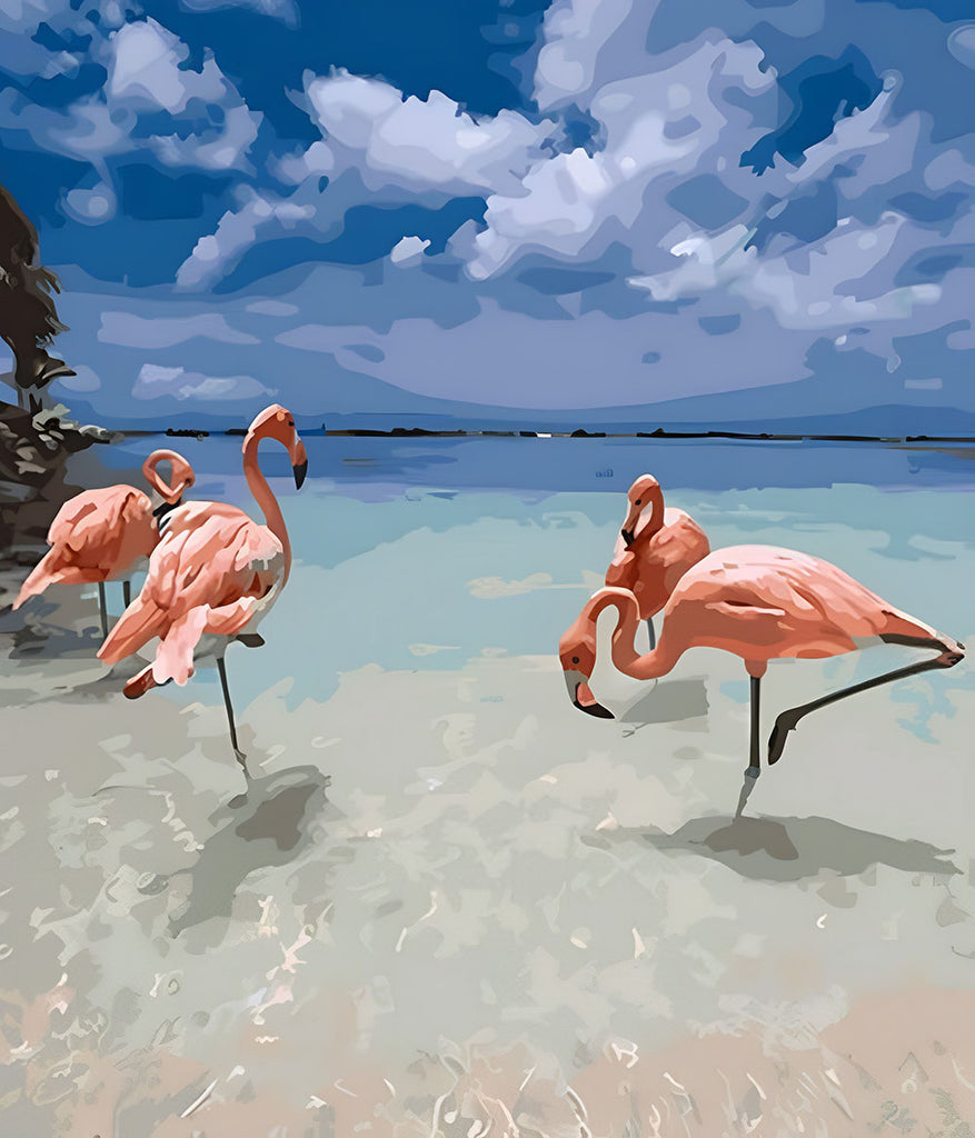 Flamingos unter blauem Himmel Malen nach Zahlen