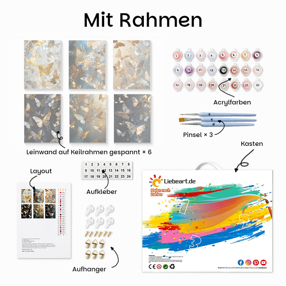 Fliegende zarte Schmetterlinge 6 Stück Mini Malen nach Zahlen