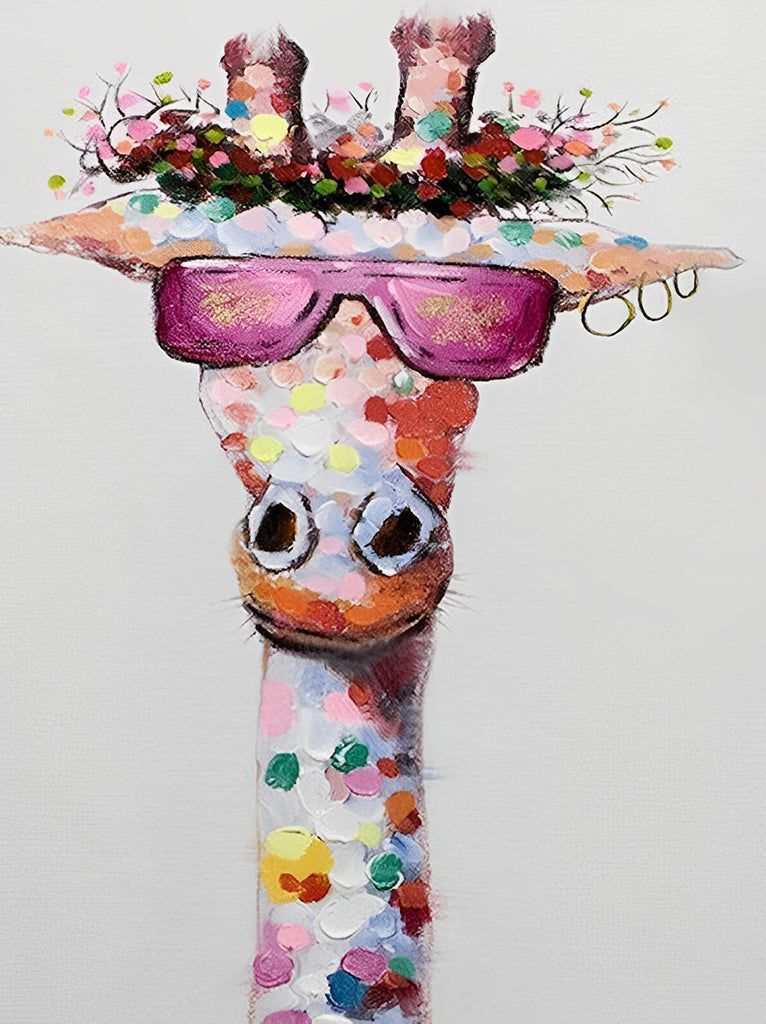 Frau Giraffe mit rosa Sonnenbrille Malen nach Zahlen