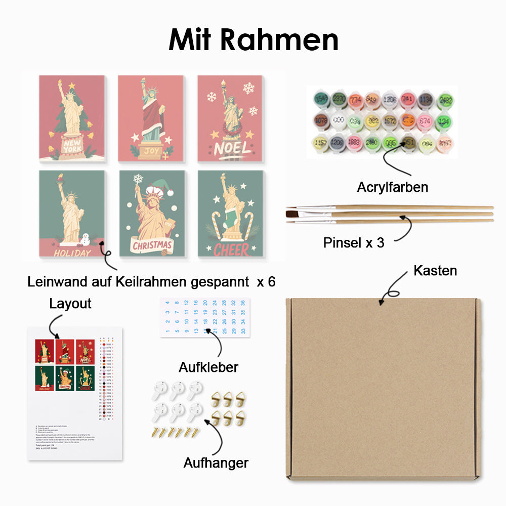 Freiheitsstatue zu Weihnachten 6 Stück Mini Malen nach Zahlen