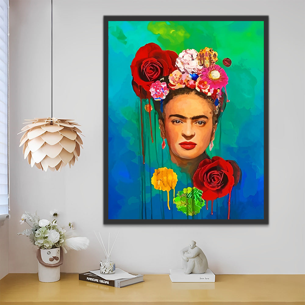 Frida Kahlo mit roten Rosen Malen nach Zahlen