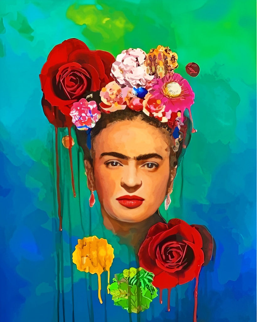 Frida Kahlo mit roten Rosen Malen nach Zahlen