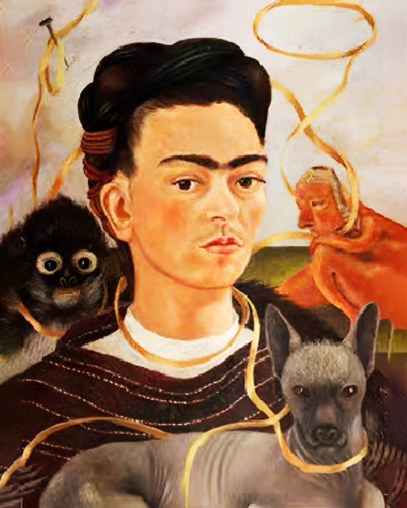 Frida Kahlo mit Tieren Malen nach Zahlen