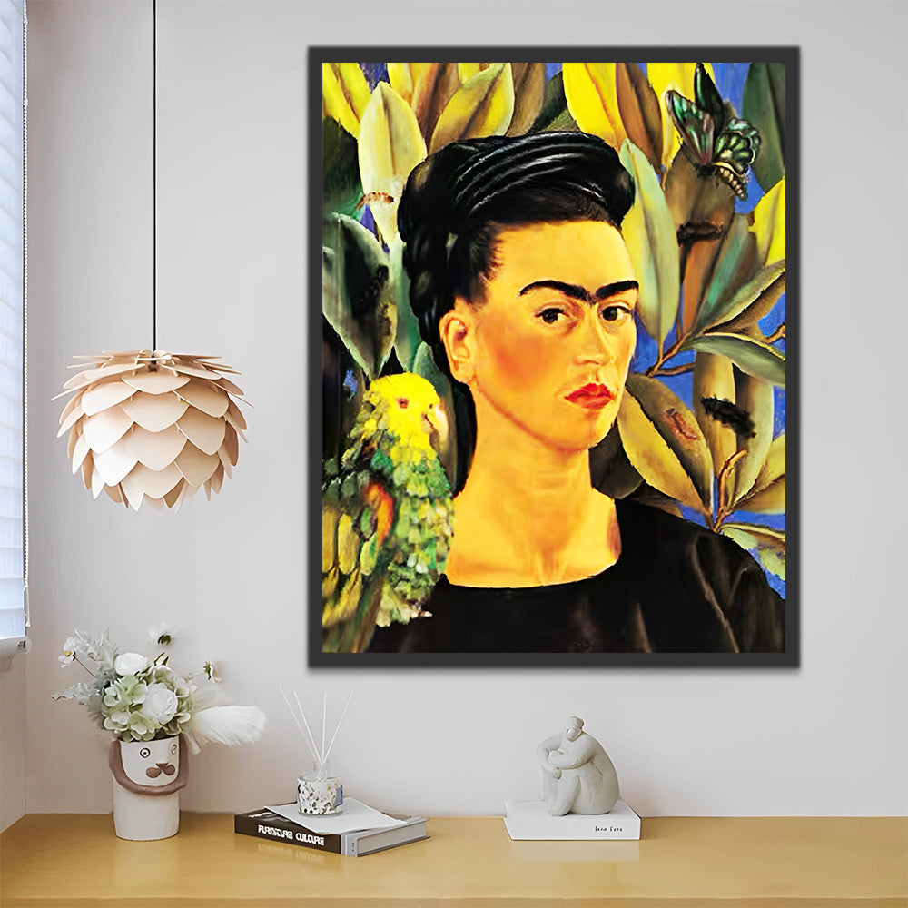 Frida Kahlo mit tropischen Pflanzen Malen nach Zahlen