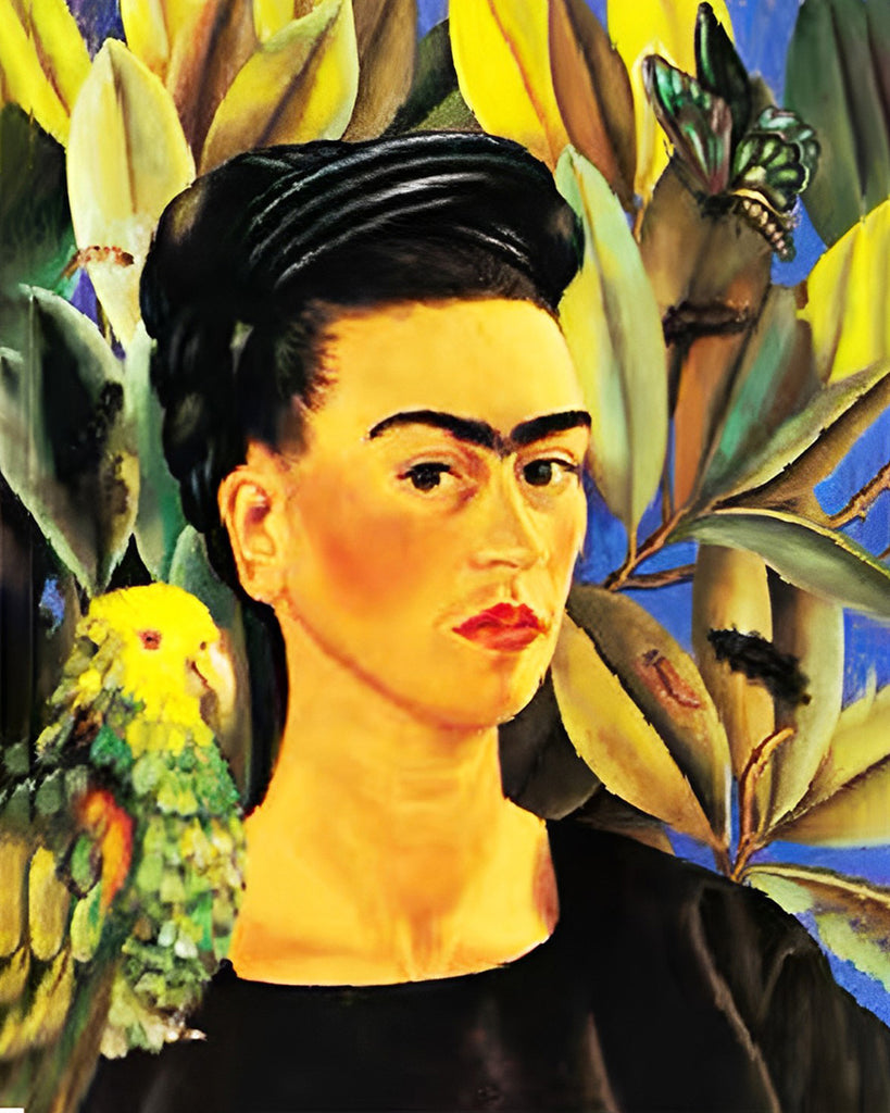 Frida Kahlo mit tropischen Pflanzen Malen nach Zahlen