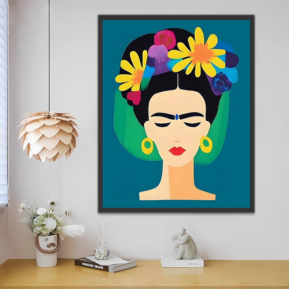 Frida Kahlo Stirnrunzelnd Malen nach Zahlen