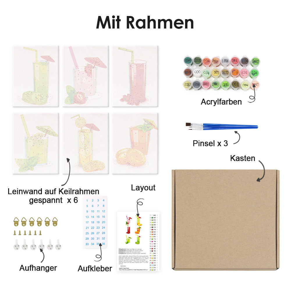 Frisch gepresster Saft 6 Stück Mini Malen nach Zahlen