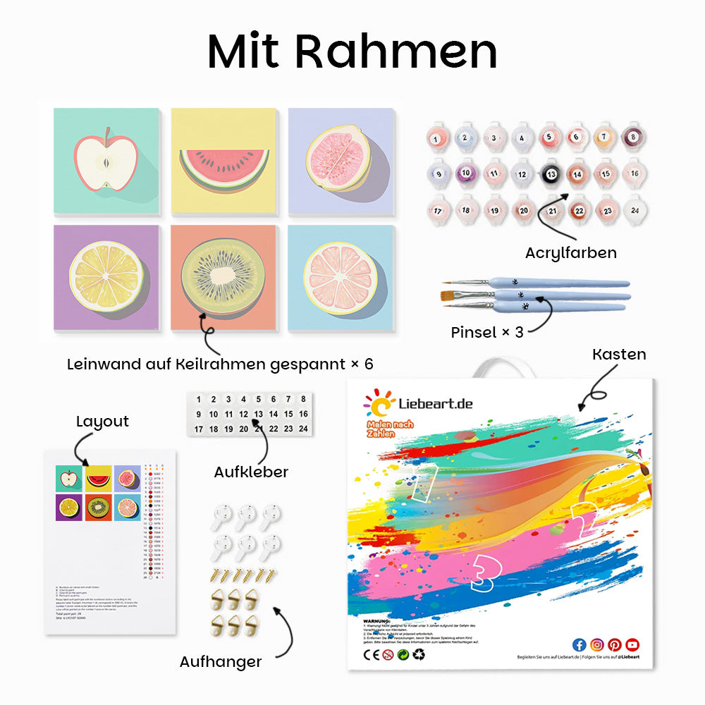 Frische Früchte 6 Stück Mini Malen nach Zahlen