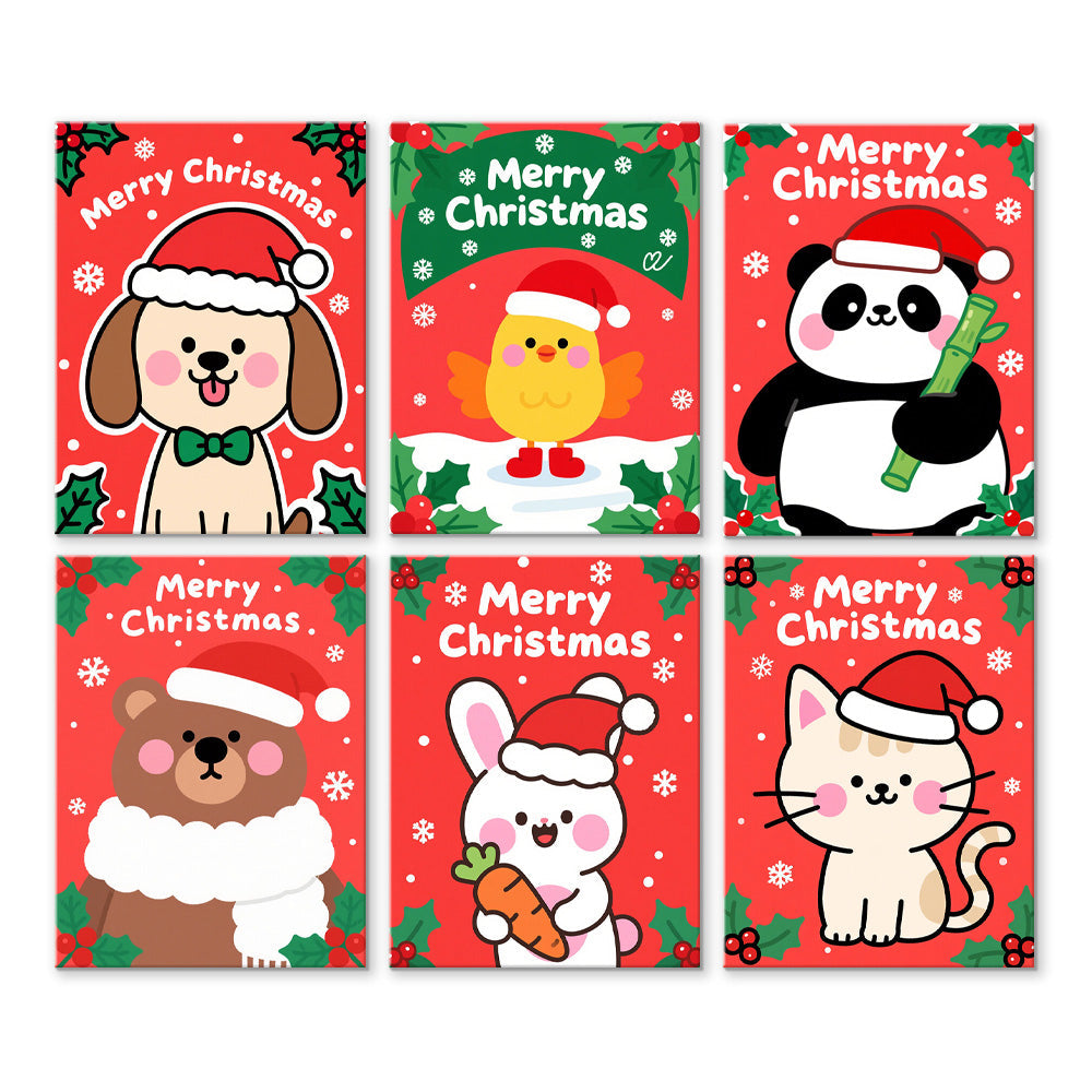 Fröhliche Weihnachten für Cartoon-Tiere 6 Stück Mini Malen nach Zahlen