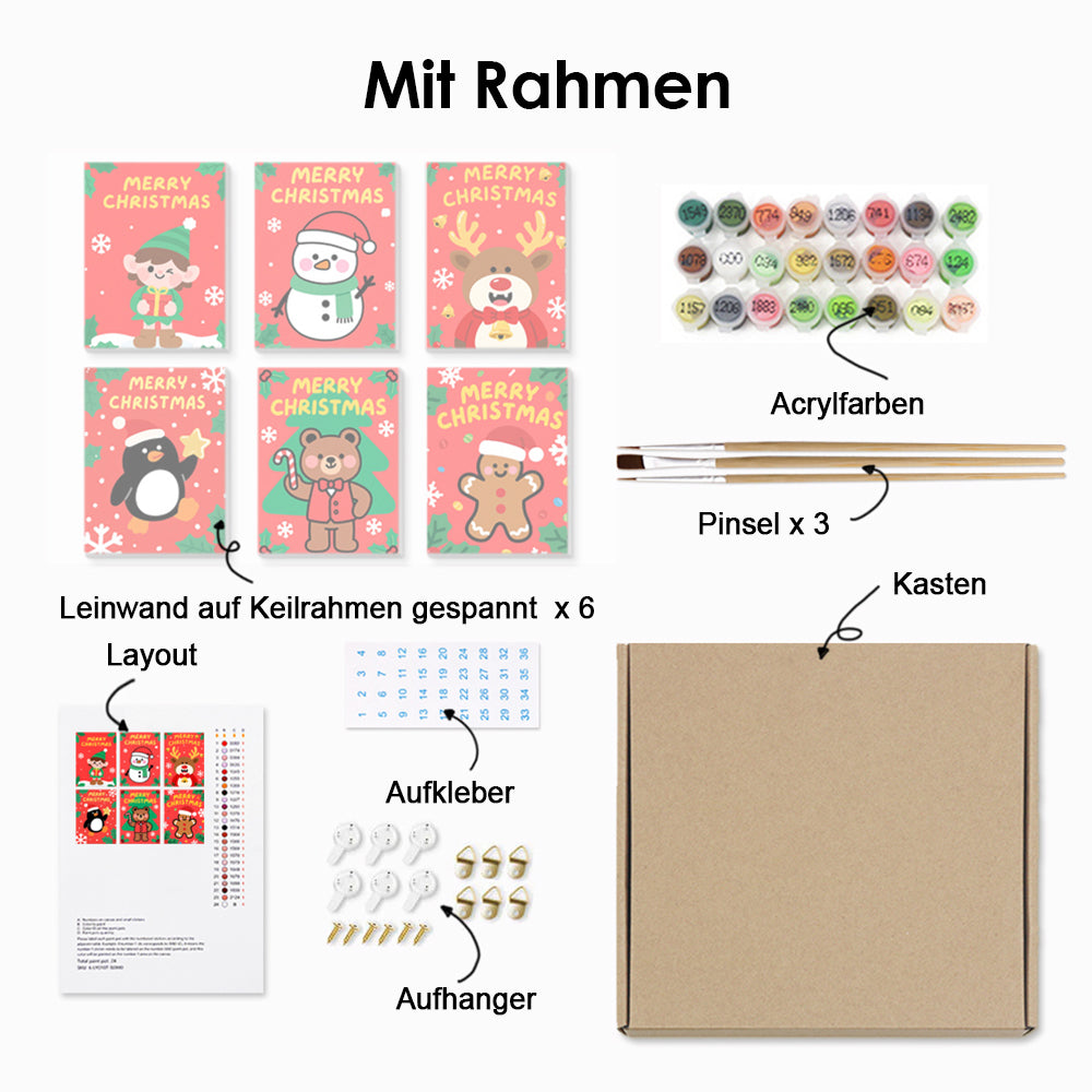 Fröhliche Weihnachten für die Tiere 6 Stück Mini Malen nach Zahlen