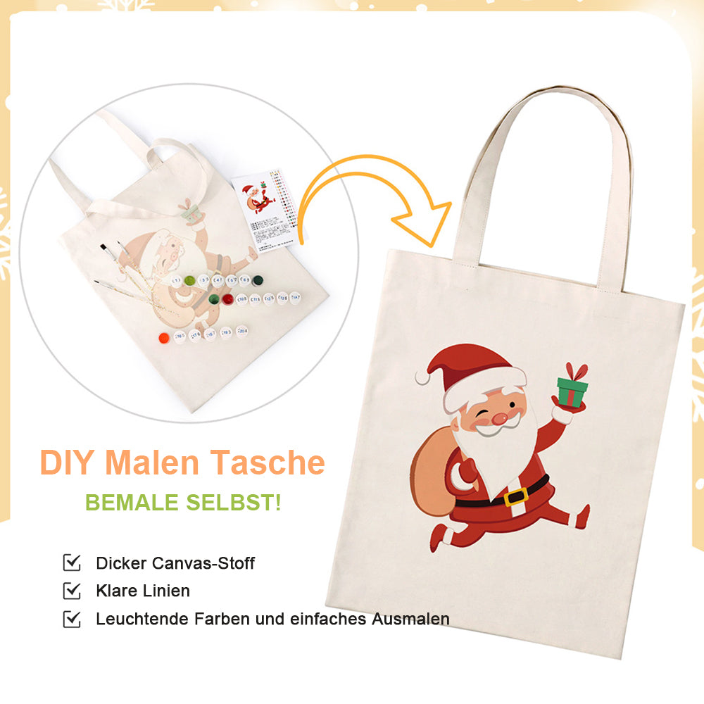 Fröhlicher Weihnachtsmann Leinwand Tragetasche Malen nach Zahlen