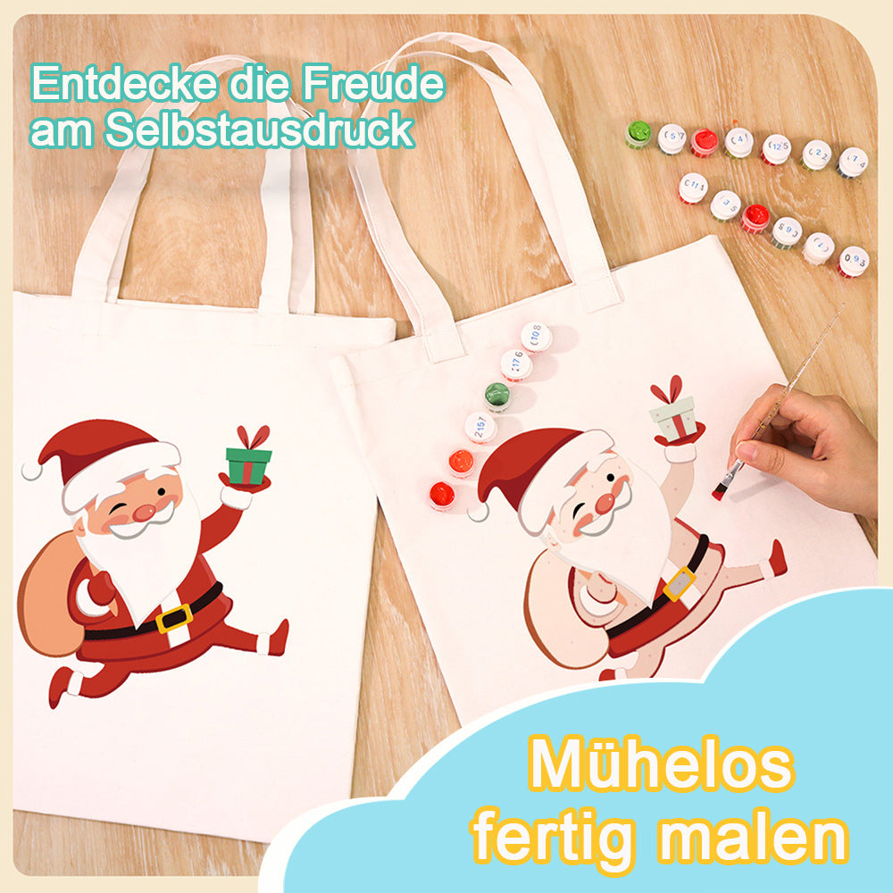 Fröhlicher Weihnachtsmann Leinwand Tragetasche Malen nach Zahlen