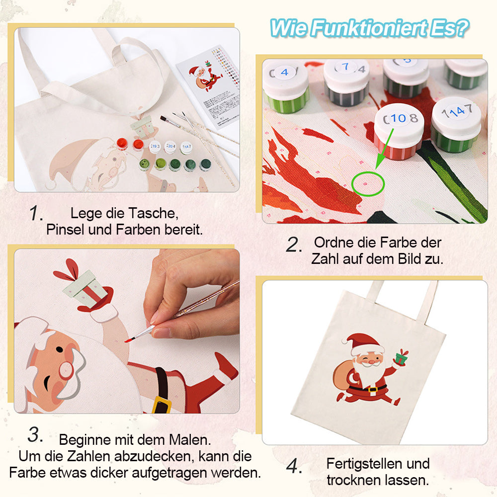 Fröhlicher Weihnachtsmann Leinwand Tragetasche Malen nach Zahlen