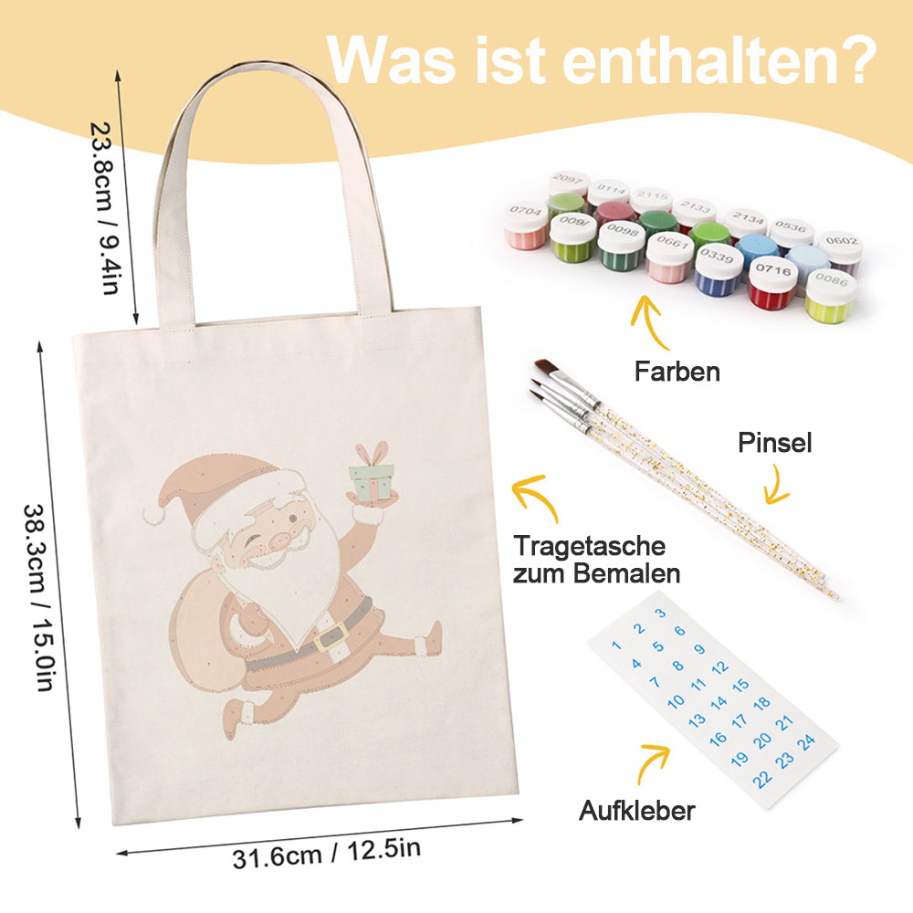Fröhlicher Weihnachtsmann Leinwand Tragetasche Malen nach Zahlen