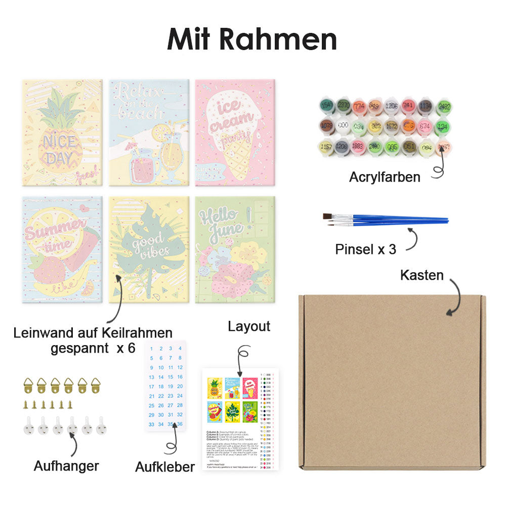 Frohe Juni-Feiertage 6 Stück Mini Malen nach Zahlen