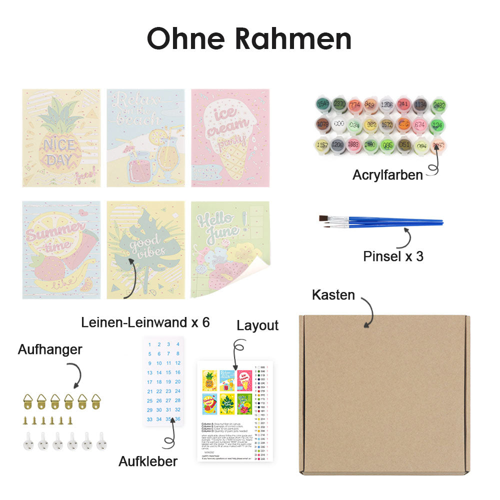 Frohe Juni-Feiertage 6 Stück Mini Malen nach Zahlen