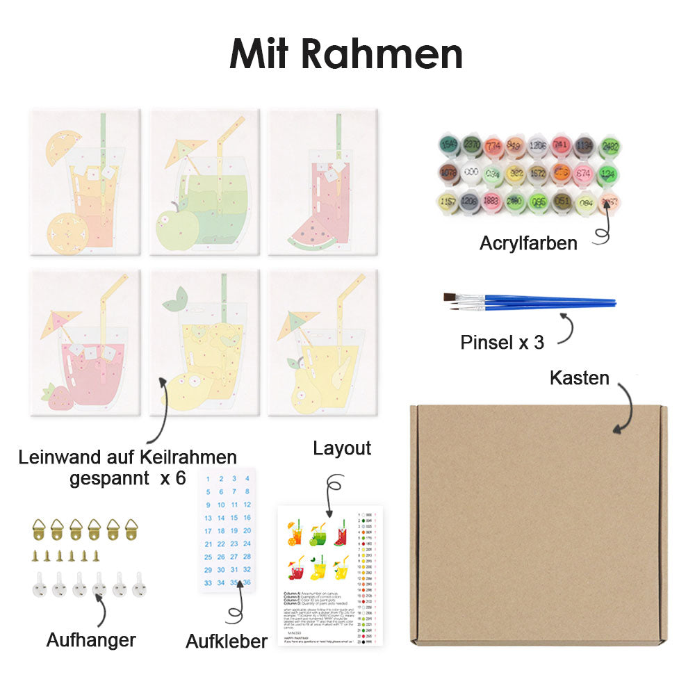 Fruchtiger Cocktail 6 Stück Mini Malen nach Zahlen