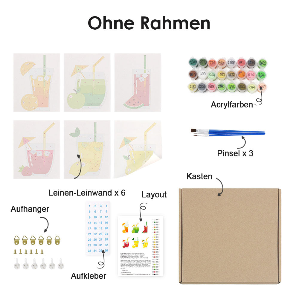 Fruchtiger Cocktail 6 Stück Mini Malen nach Zahlen