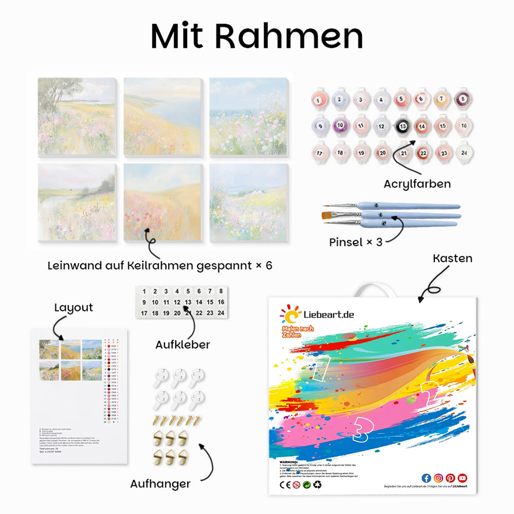 Frühling Wildblumen 6 Stück Mini Malen nach Zahlen