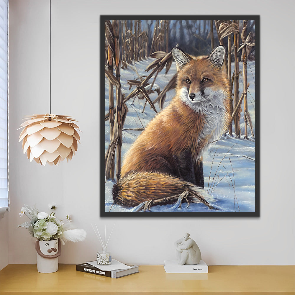 Fuchs im Maisfeld im Winter Malen nach Zahlen