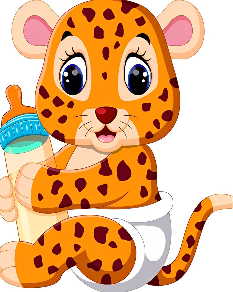 Für Kinder Cartoon Leopard mit Milchflasche Malen nach Zahlen