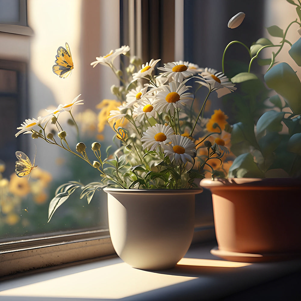 Gänseblümchen und Schmetterlinge Malen nach Zahlen