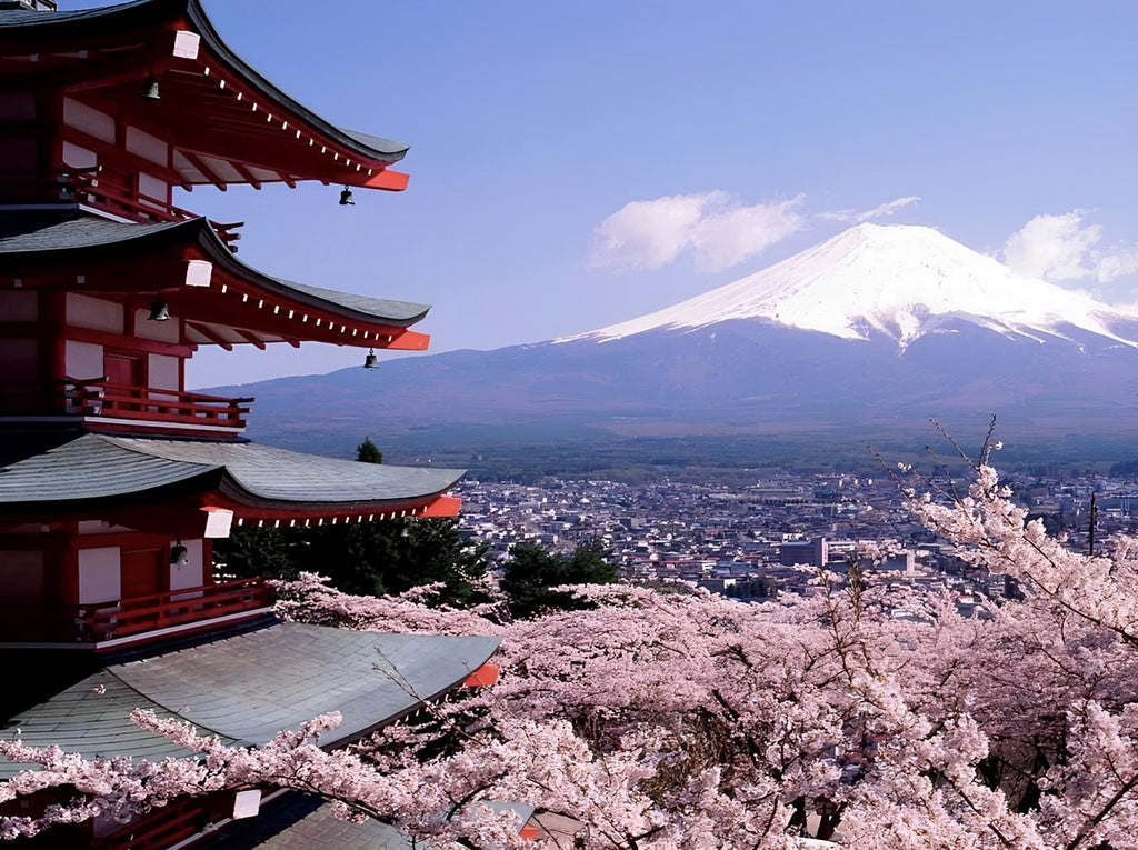 Gebäude neben dem Mount Fuji Malen nach Zahlen