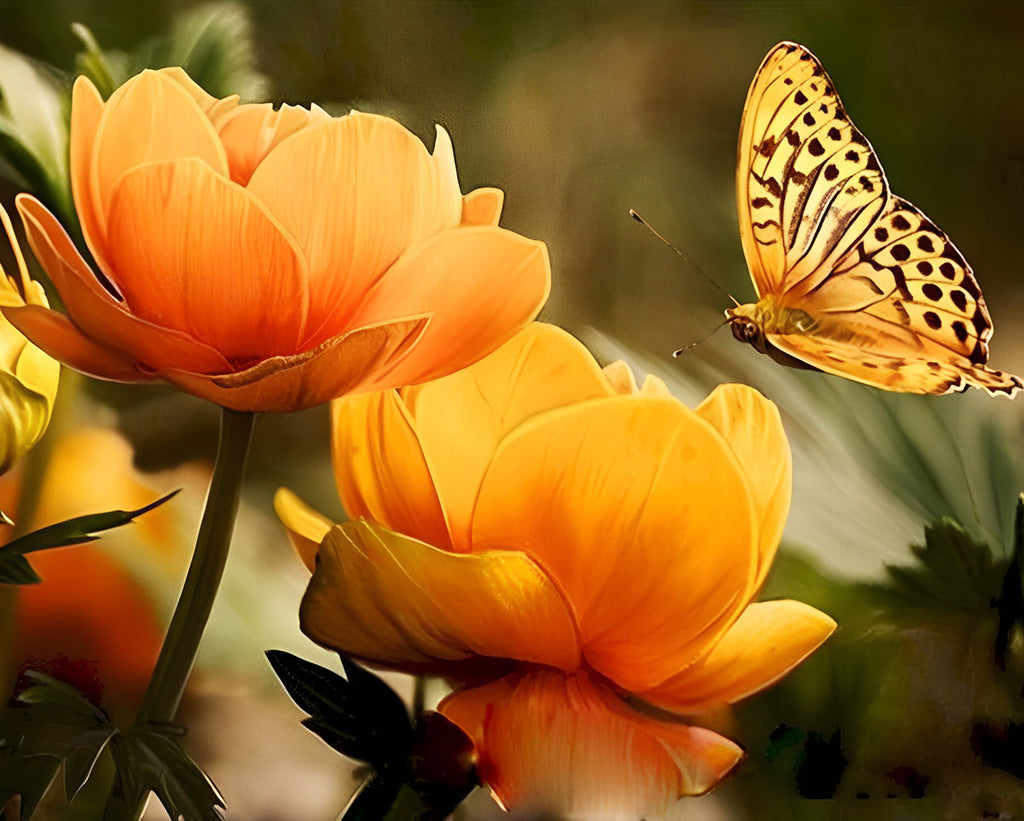 Gelbe Blumen und Schmetterling Malen nach Zahlen