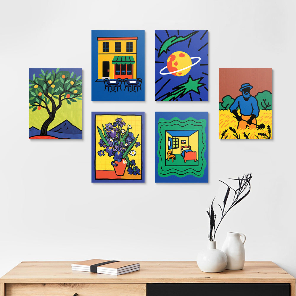 Gemälde im Van-Gogh-Stil 6 Stück Mini Malen nach Zahlen