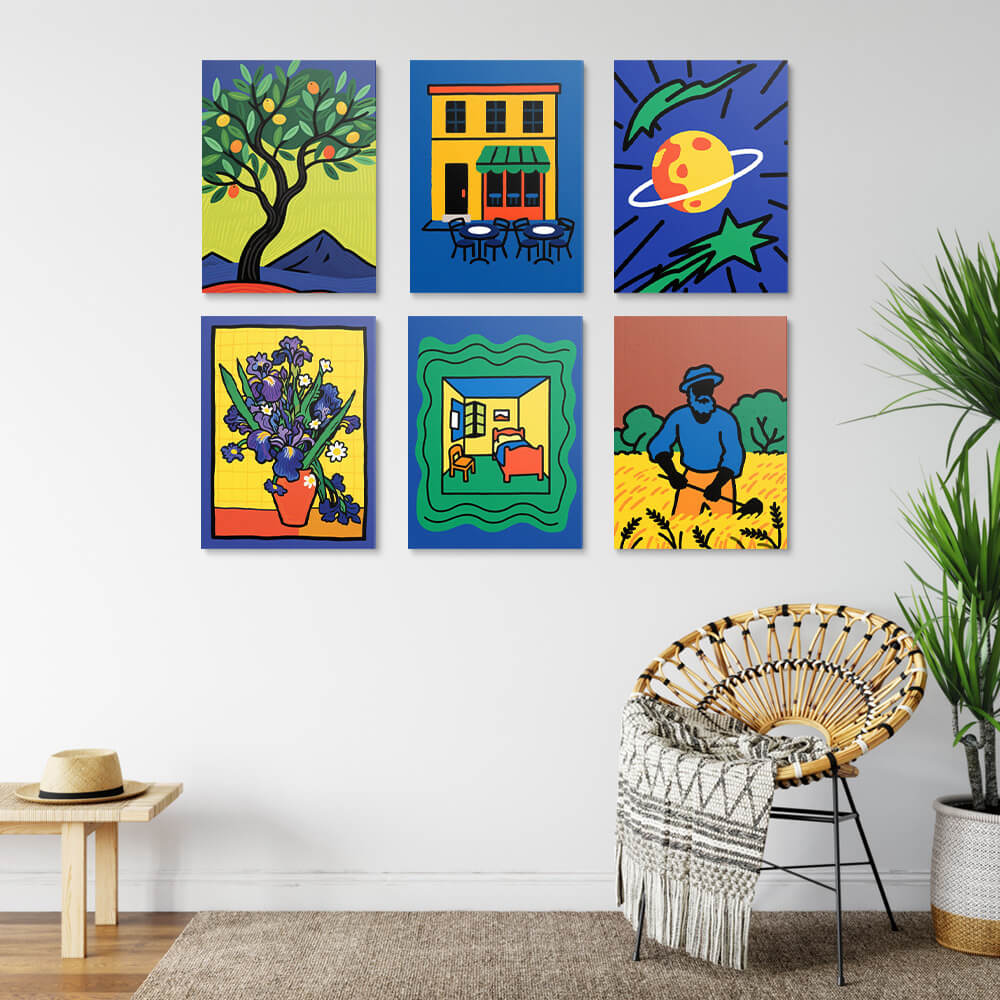Gemälde im Van-Gogh-Stil 6 Stück Mini Malen nach Zahlen