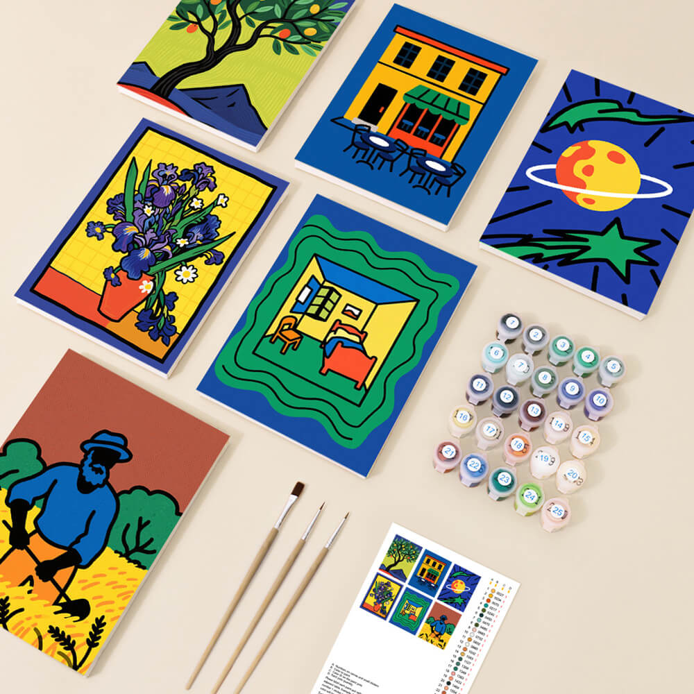 Gemälde im Van-Gogh-Stil 6 Stück Mini Malen nach Zahlen