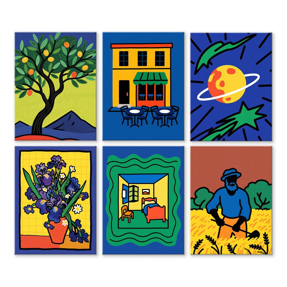 Gemälde im Van-Gogh-Stil 6 Stück Mini Malen nach Zahlen