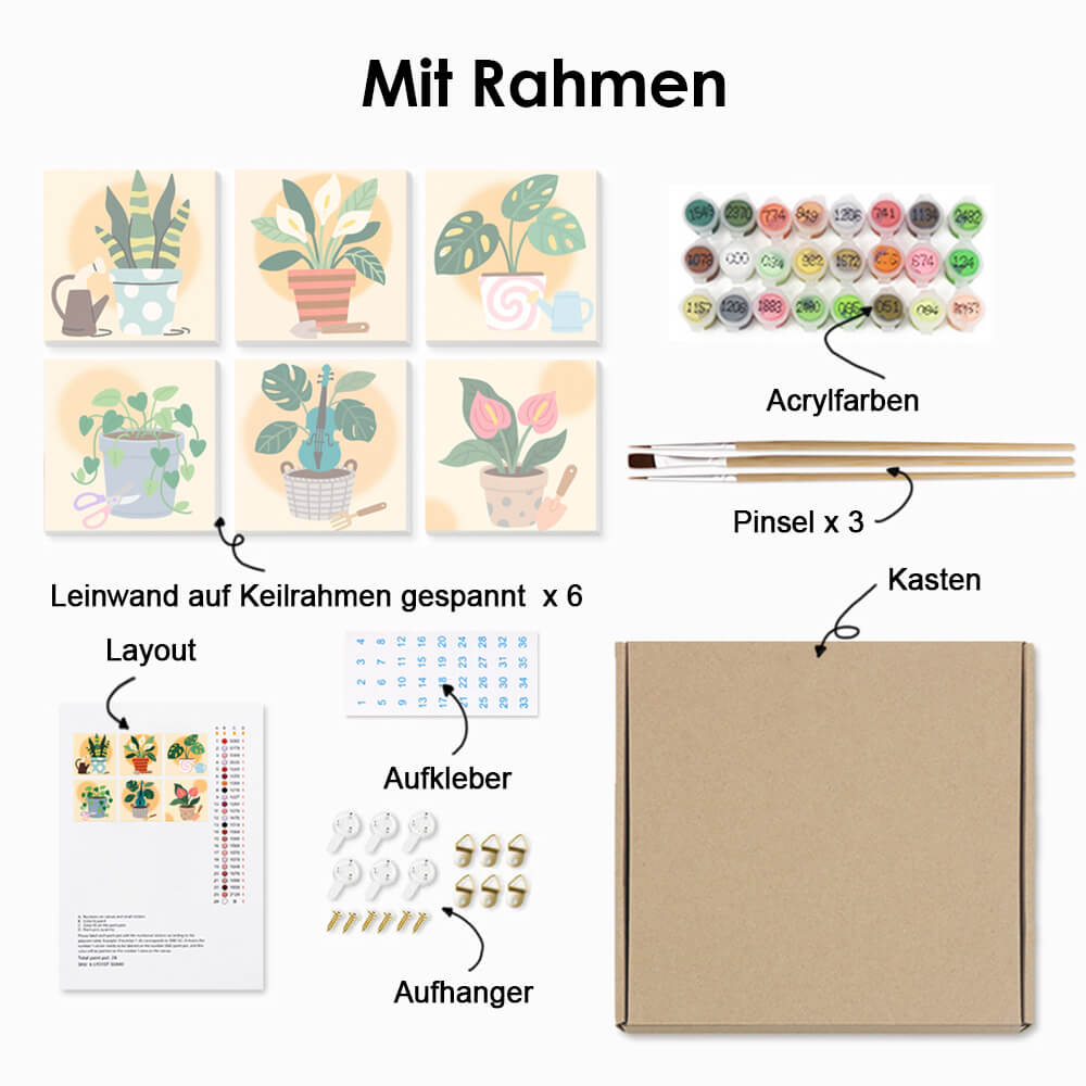 Getopfte Tropische Pflanzen 6 Stück Mini Malen nach Zahlen
