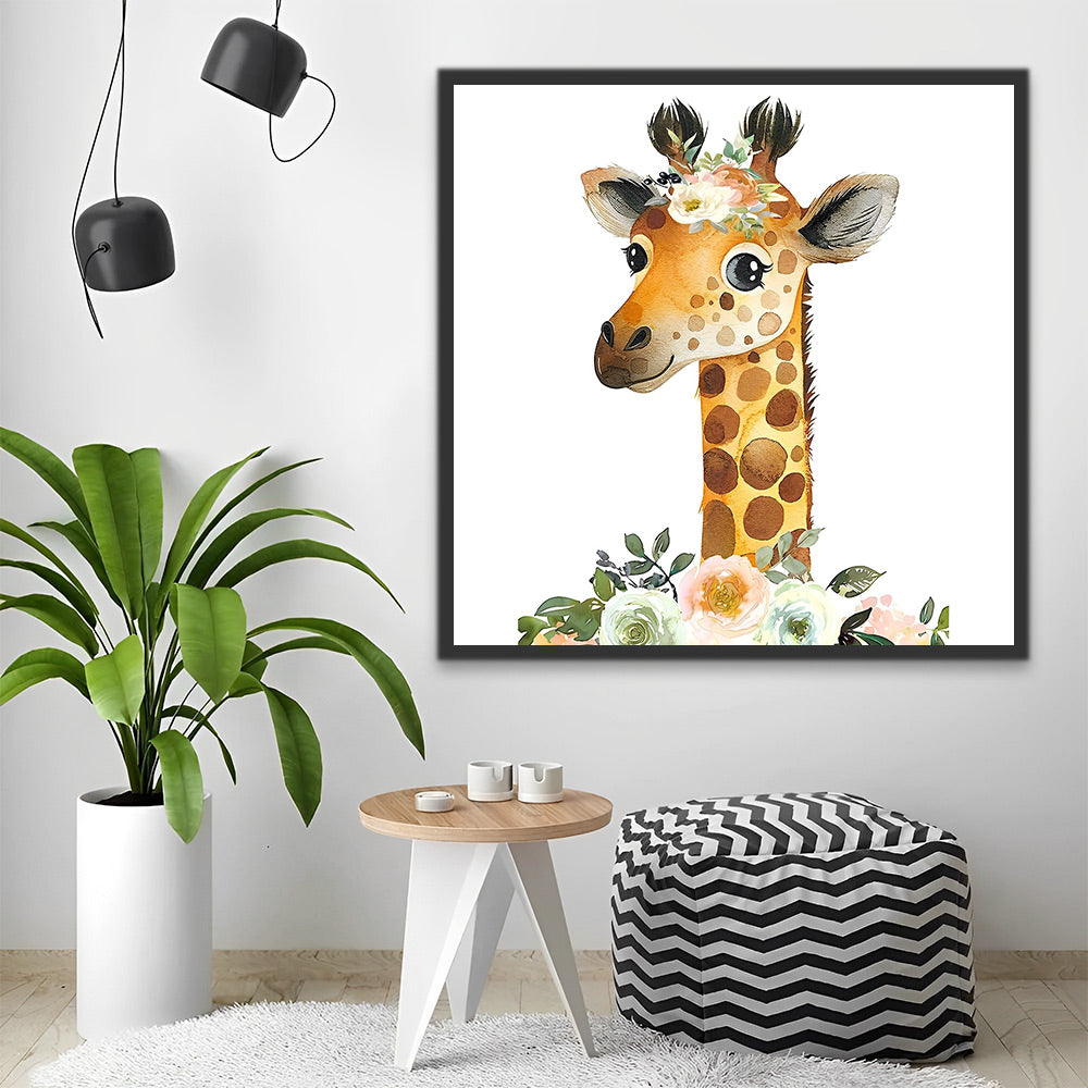 Giraffe mit Blumen Malen nach Zahlen