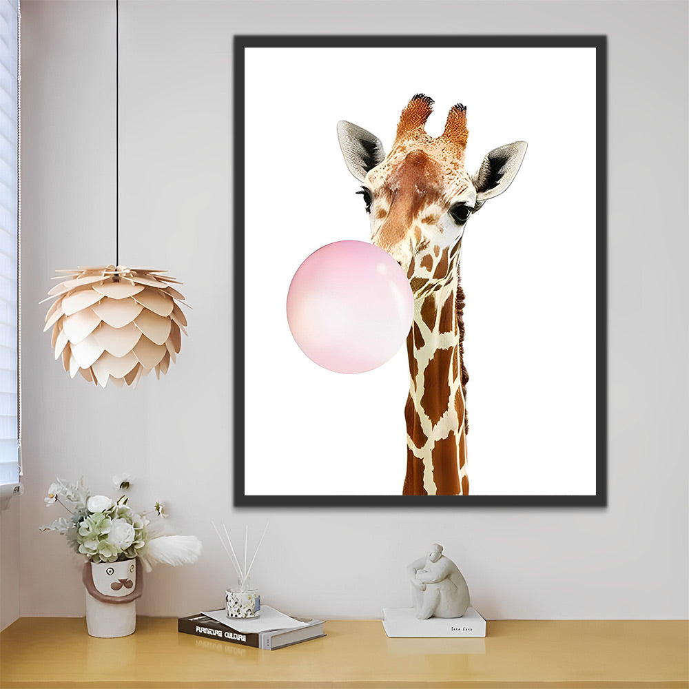 Giraffe mit rosa Ballon Malen nach Zahlen