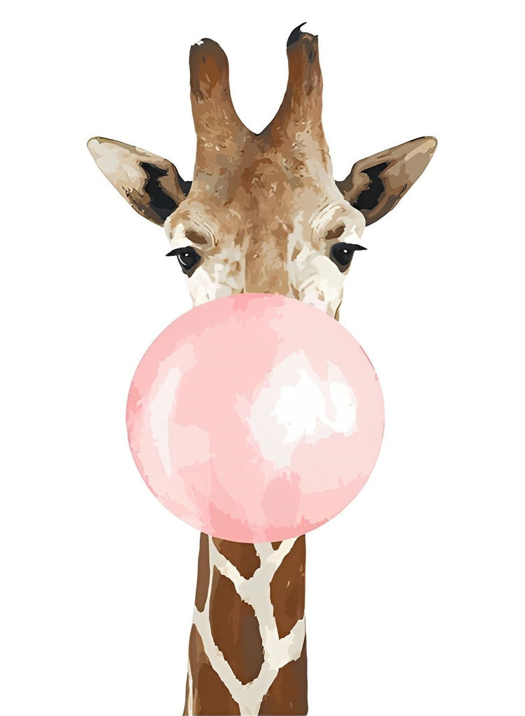 Giraffe mit rosa Kaugummi Malen nach Zahlen