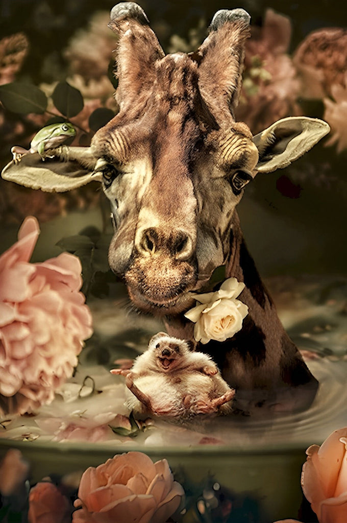 Giraffe und Blumen Malen nach Zahlen