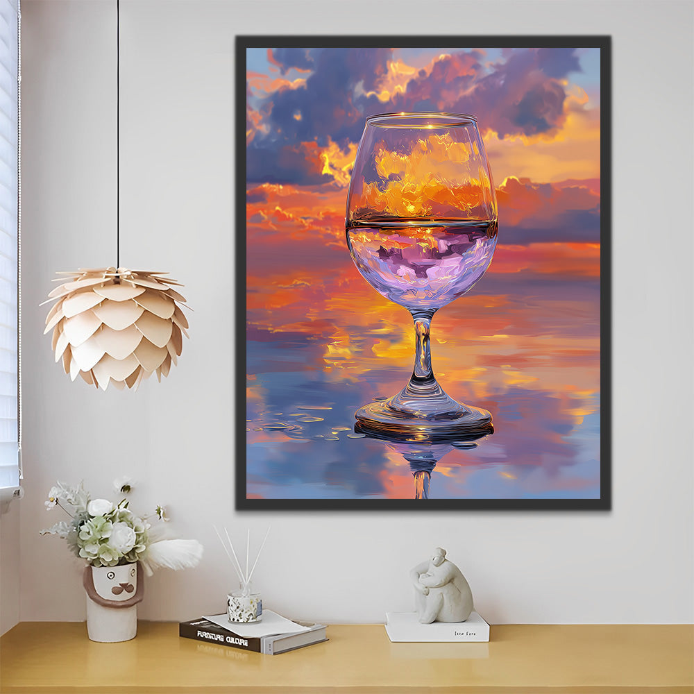 Glasbecher unter den bunten Wolken Malen nach Zahlen