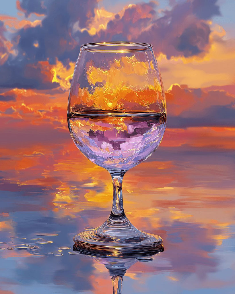 Glasbecher unter den bunten Wolken Malen nach Zahlen