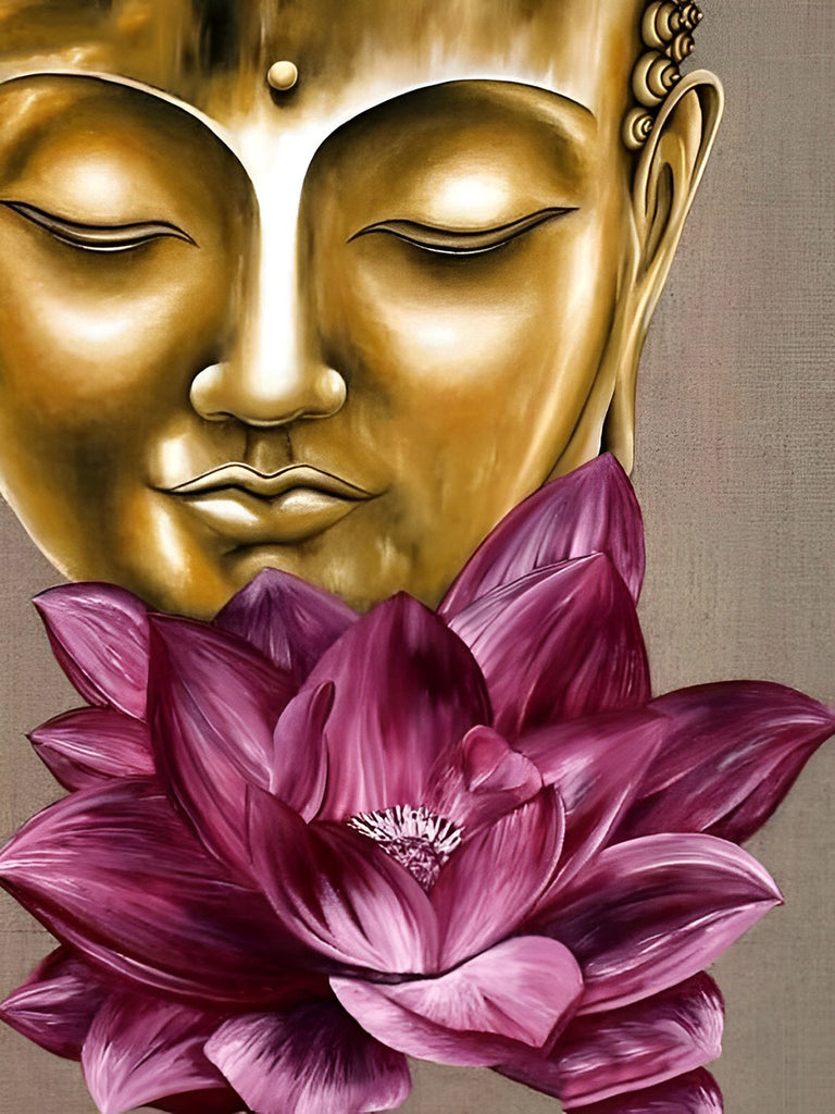 Goldene Buddha-Statue und lila Lotusblume Malen nach Zahlen