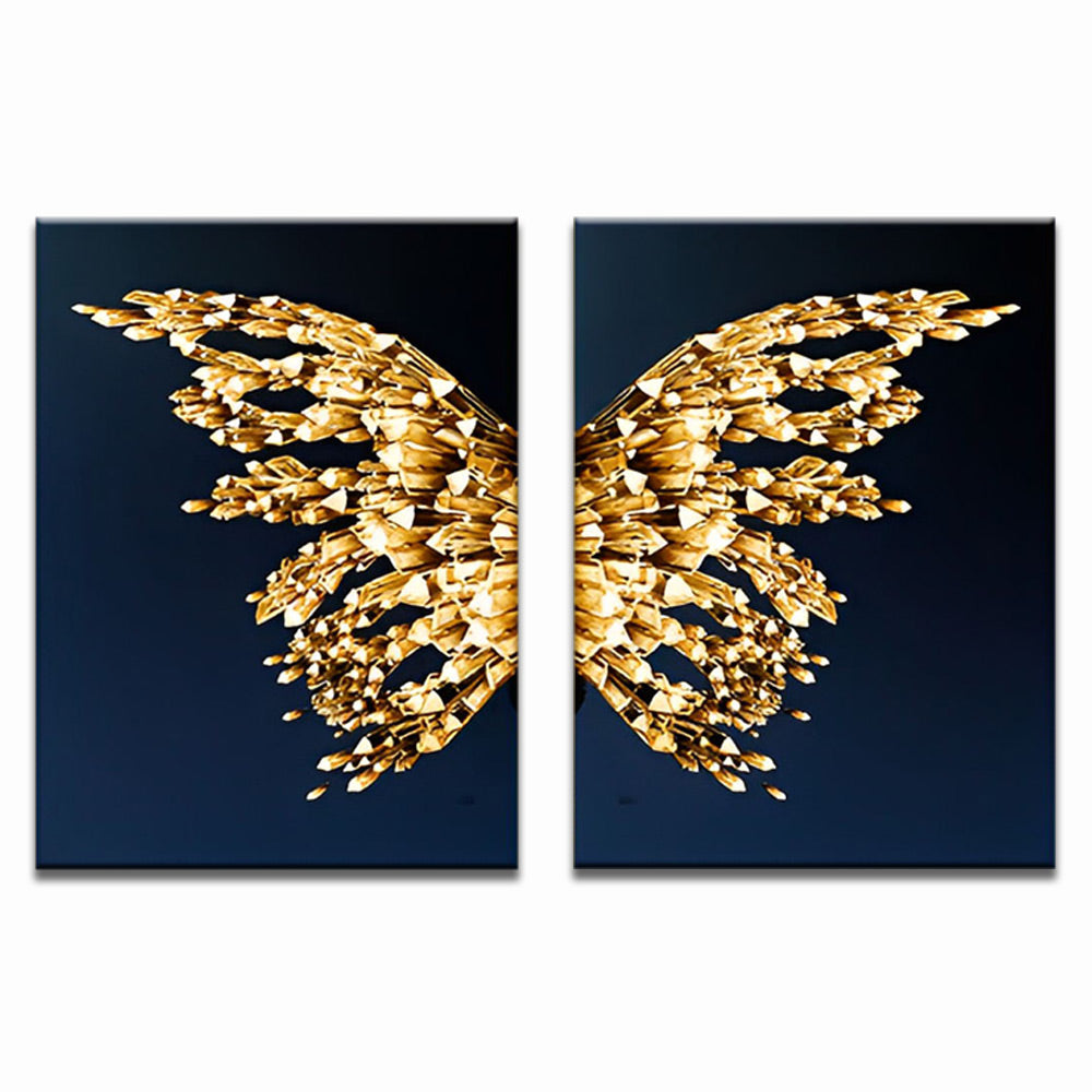 Goldener Schmetterling 2-teilig Diptychon Malen nach Zahlen