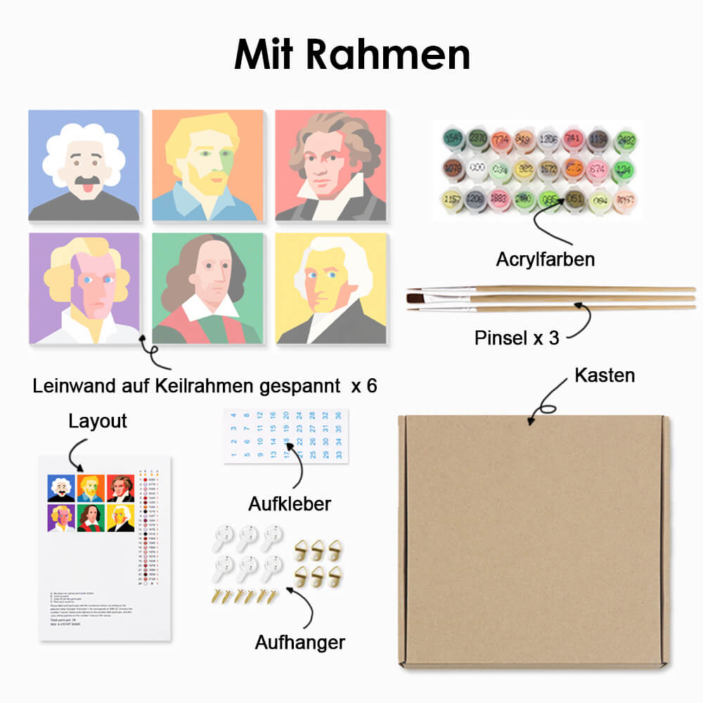 Große Wissenschaftler 6 Stück Mini Malen nach Zahlen