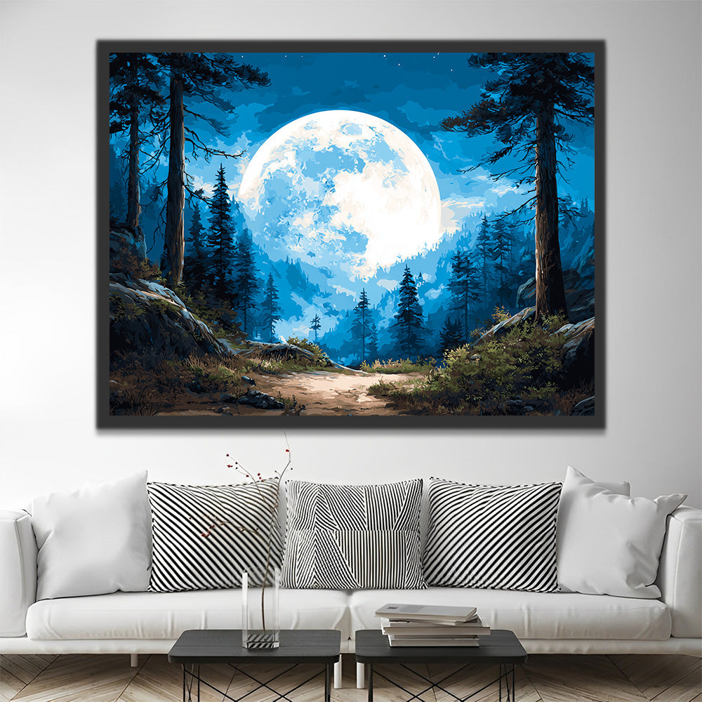 Großer Mond im Wald Malen nach Zahlen