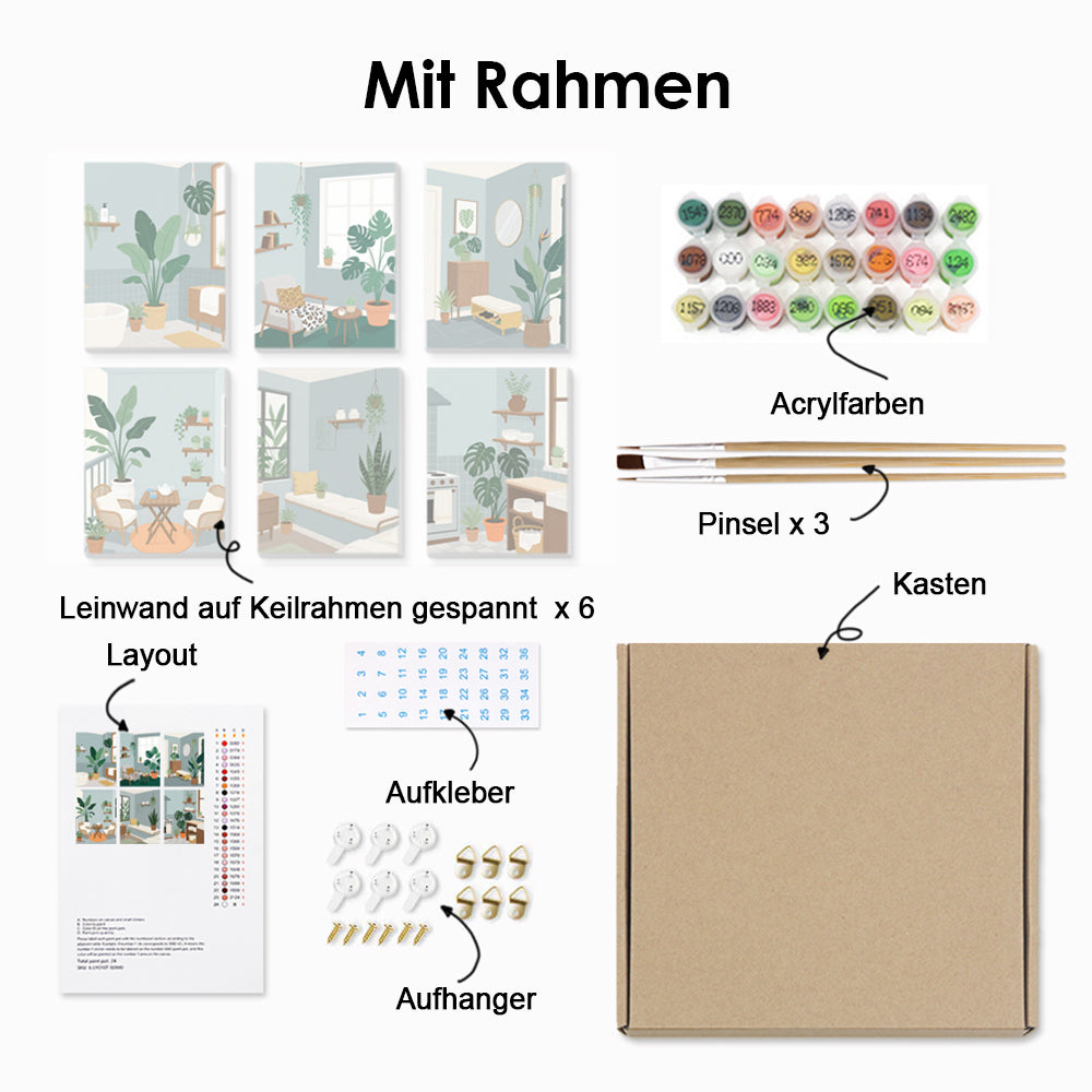 Grüne Pflanzen im Zimmer 6 Stück Mini Malen nach Zahlen