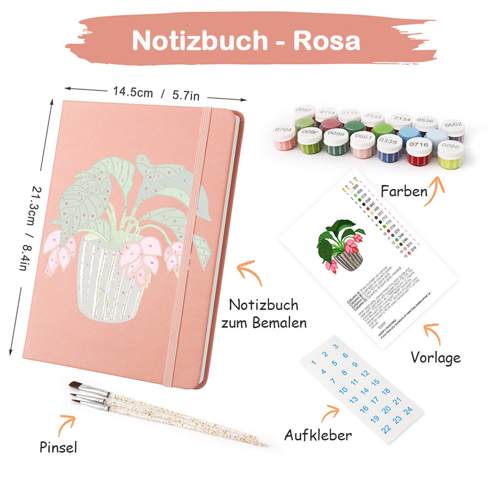 Grüne Topfpflanzen mit Roten Blumen Notizbuch Malen nach Zahlen