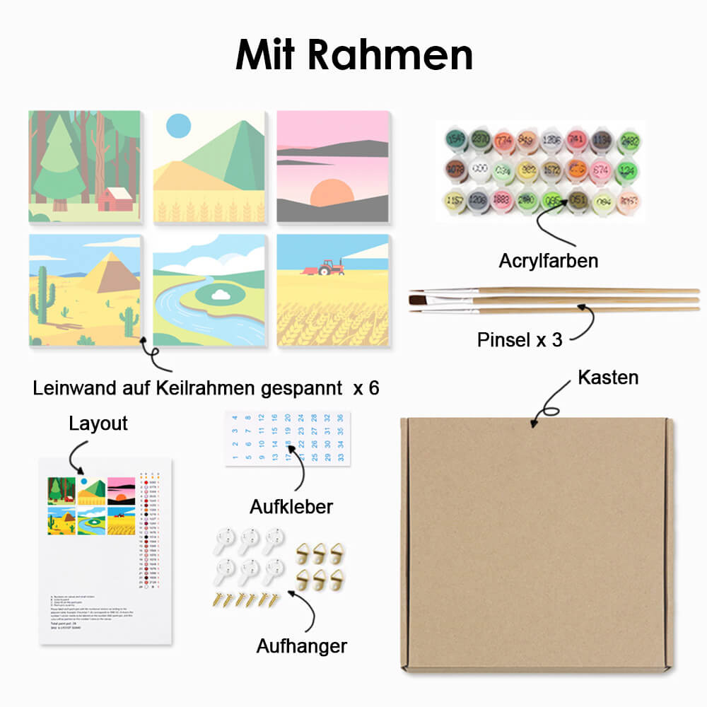 Grüne Wälder und Goldene Felder 6 Stück Mini Malen nach Zahlen