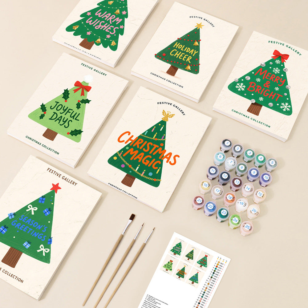 Grüne Weihnachtsbäume 6 Stück Mini Malen nach Zahlen