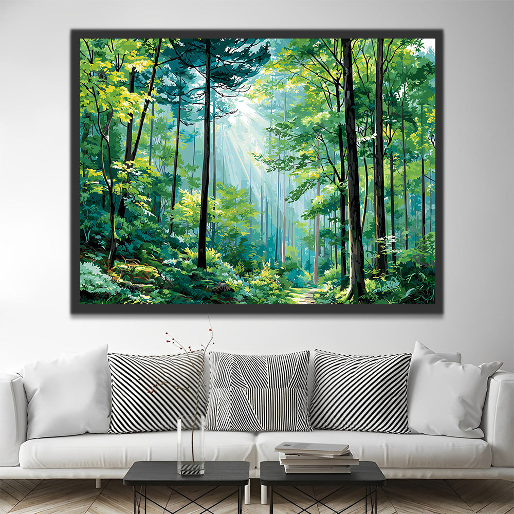 Grünes Licht Wald im Sommer Malen nach Zahlen