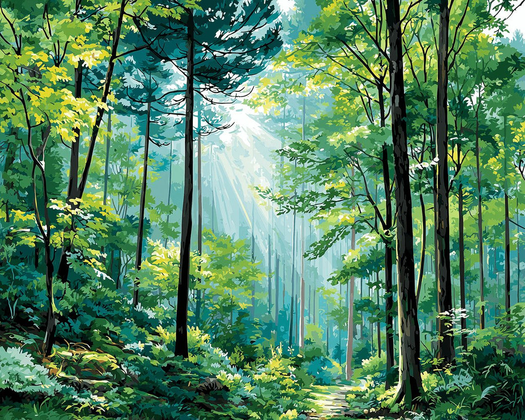 Grünes Licht Wald im Sommer Malen nach Zahlen
