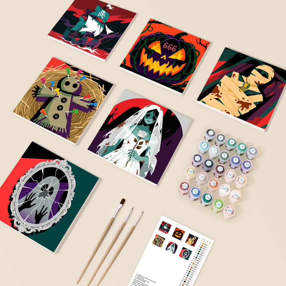 Gruseliges Halloween 6 Stück Mini Malen nach Zahlen